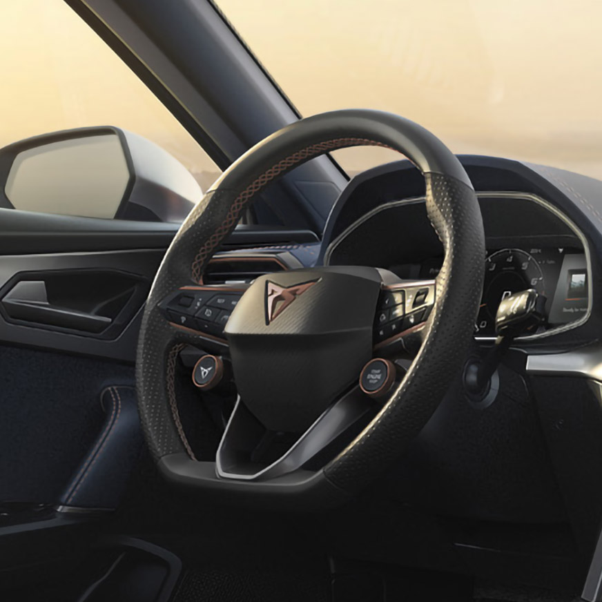 new cupra formentor compact suv with satellite control steering wheel